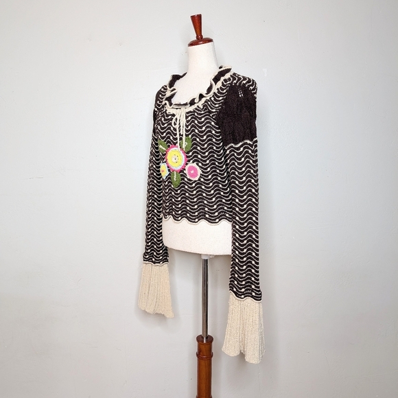 Twin-Set by Simona Barbieri Knit Crocheted Floral Long Sleeve Sweater Size Large - Picture 3 of 10